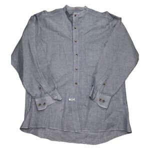 Wrangler Western Shirt Men’s Size L Blue Band Collar Long Sleeve Button Cotton